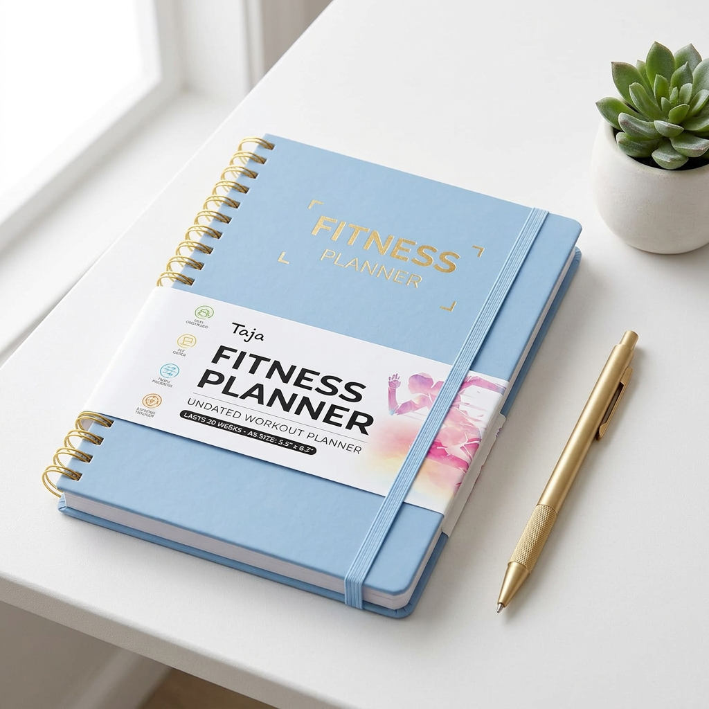Blue fitness planner lifestyle photo