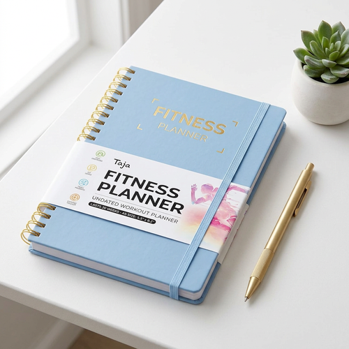 Blue fitness planner lifestyle photo