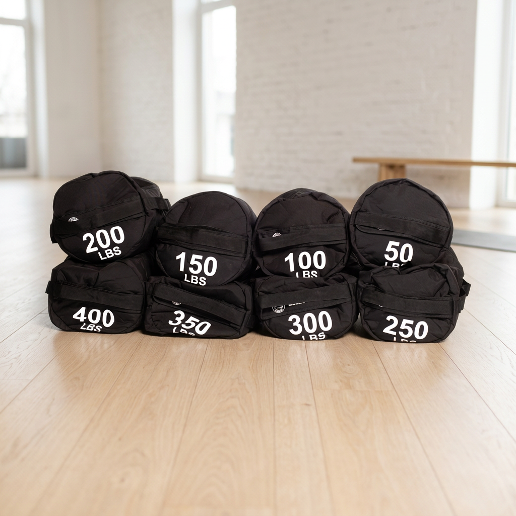 Fitness sandbags lifestyle photo with weight labels