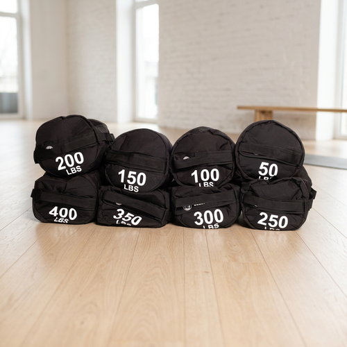 Fitness sandbags lifestyle photo with weight labels