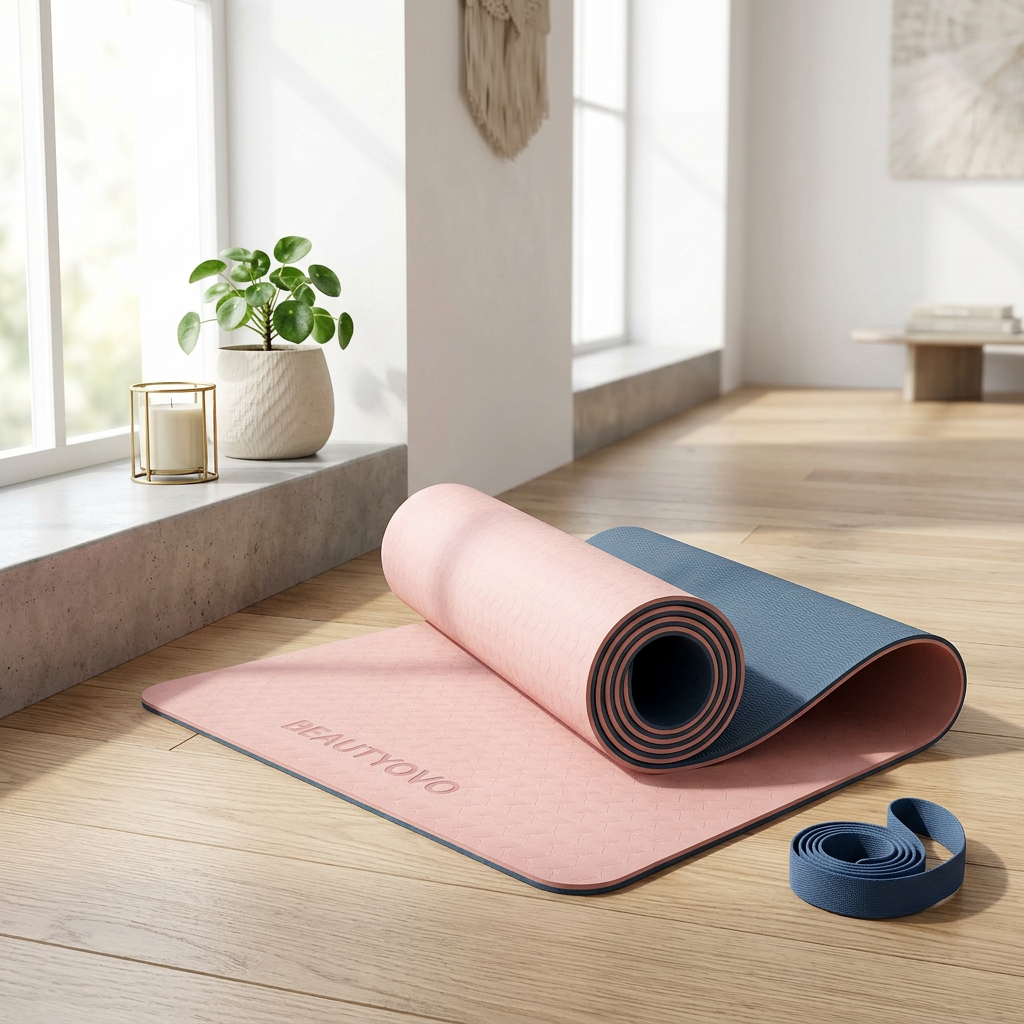Pink and blue yoga mat lifestyle photo