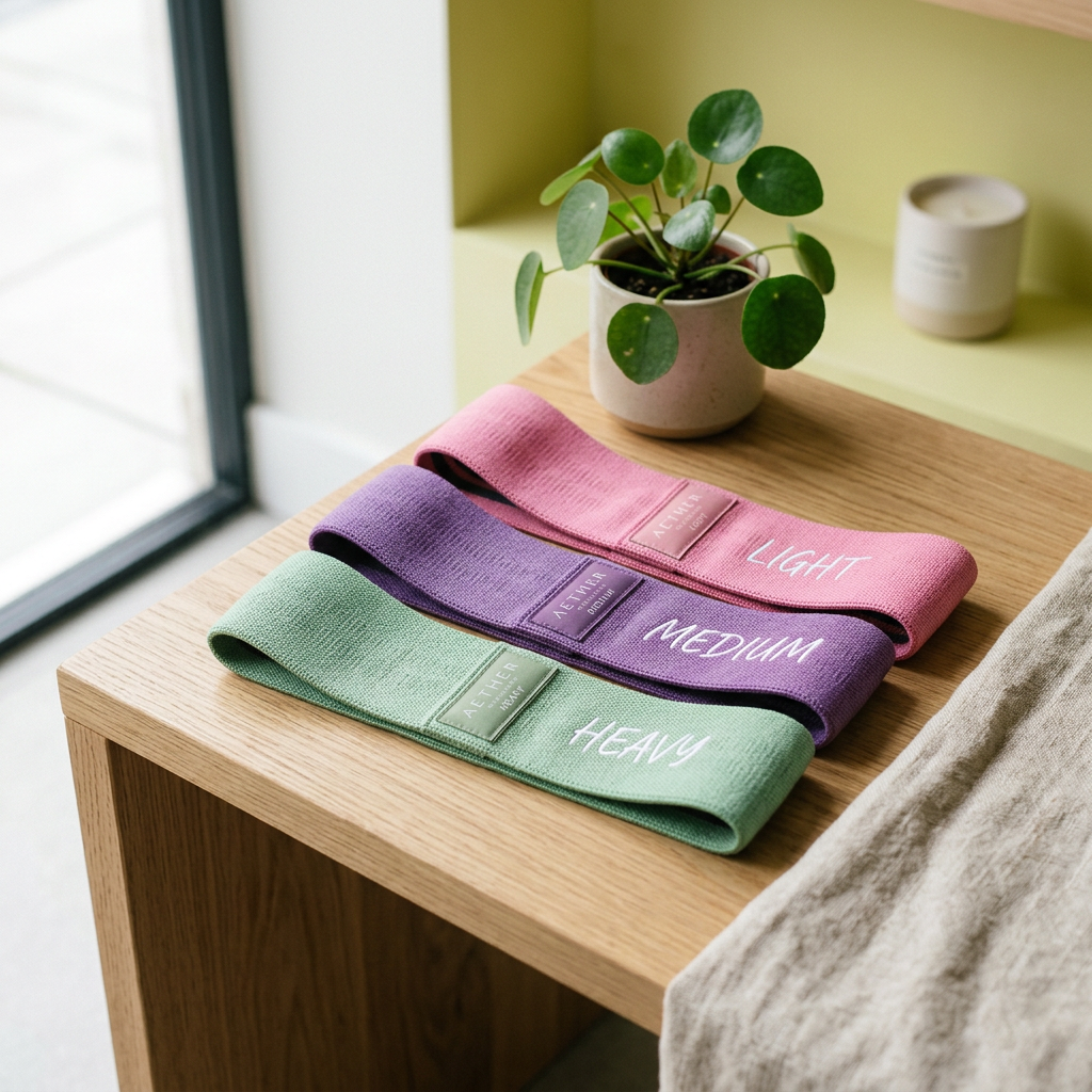 Pink, purple, and green fabric resistance bands